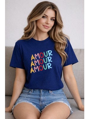 herkesemoda Amour Baskı Detaylı Basic T-Shirt