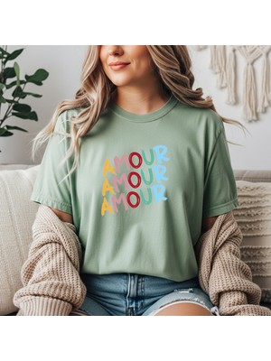 herkesemoda Amour Baskı Detaylı Basic T-Shirt