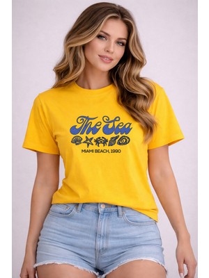 herkesemoda The Sea  Baskı Detaylı Basic T-Shirt