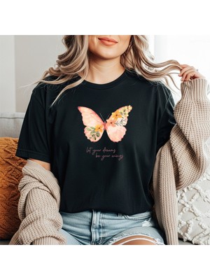 herkesemoda Kelebek Baskı Detaylı Basic T-Shirt