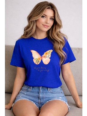 herkesemoda Kelebek Baskı Detaylı Basic T-Shirt