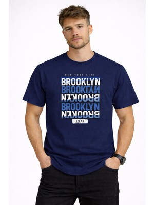 herkesemoda Brooklyn Yazı Detaylı Erkek Basic T-Shirt