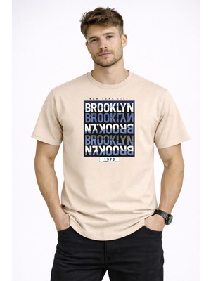 herkesemoda Brooklyn Yazı Detaylı Erkek Basic T-Shirt