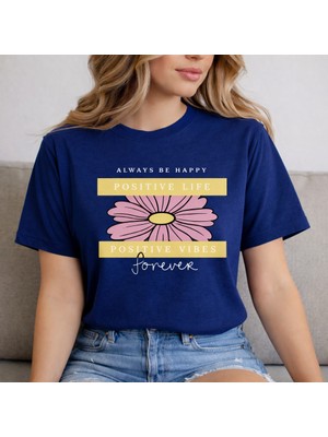 herkesemoda Always Be Happy Baskı Detaylı Basic T-Shirt