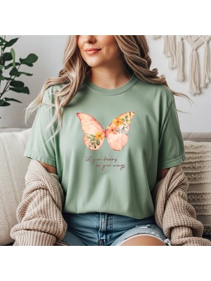 herkesemoda Kelebek Baskı Detaylı Basic T-Shirt