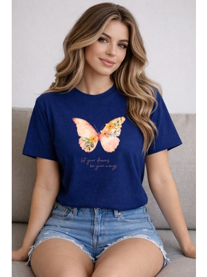 herkesemoda Kelebek Baskı Detaylı Basic T-Shirt