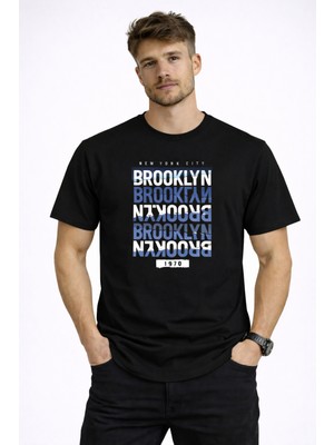 herkesemoda Brooklyn Yazı Detaylı Erkek Basic T-Shirt