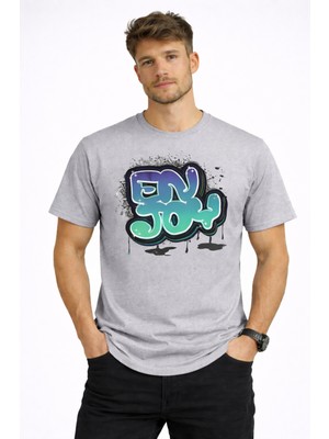 herkesemoda Enjoy Yazı Detaylı Basic  Erkek T-Shirt