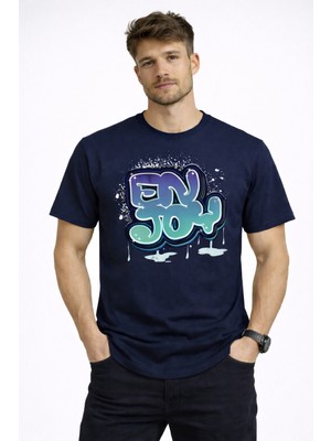 herkesemoda Enjoy Yazı Detaylı Basic  Erkek T-Shirt
