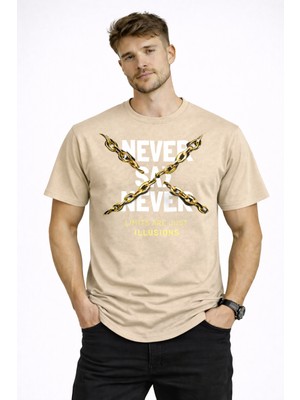 herkesemoda Never Say Detaylı Basic T-Shirt