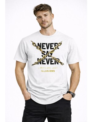 herkesemoda Never Say Detaylı Basic T-Shirt