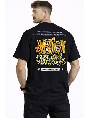herkesemoda Ön ve Arka  Yazı Detaylı Basic T-Shirt
