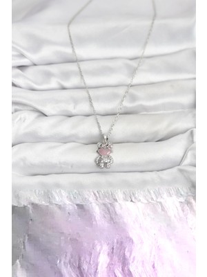 Indispensablely 316L Çeli̇k Zi̇nci̇r Gümüş Renk Teddy Bear Model Zi̇rkon Taşli Kadin Kolye