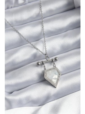 Indispensablely 316L Çeli̇k Gümüş Renk Zi̇rkon Taş Detay Kadin Kolye