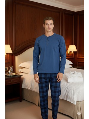 Kly %100 Pamuk Yeni Sezon Erkek Modern Tasarım Midi Yaka Pijama Takımı