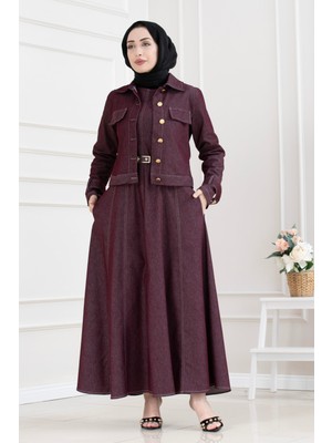 Sevitli Kolu Apoletli Kot Jile Ikili Takım-Bordo