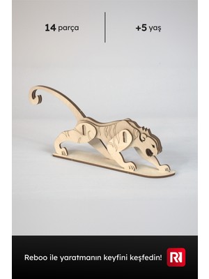 Reboo Ahşap Kaplan 3D Puzzle Boyama Seti – 14 Parça, 6’lı Boya ve Fırça Dahil Eğitici Aktivite Oyuncağı