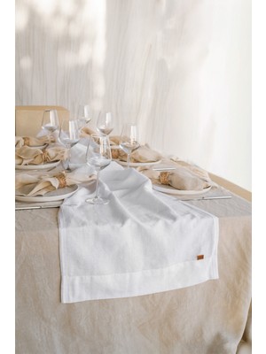 Barine Keten Runner Beyaz