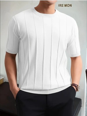 Tarz Cool Erkek Slim Dar Bisiklet Yaka Düz Triko T-Shirt