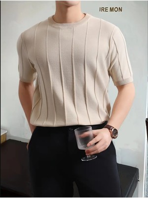 Tarz Cool Erkek Slim Dar Bisiklet Yaka Düz Triko T-Shirt