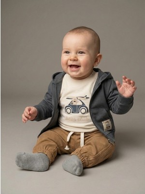 Erkek Bebek Fermuarlı Kapüşonlu 3'lü Takım