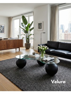 Velura Home & Living Modern Orta Sehpa & Cam Sehpa & Küre Sehpa & Top Sehpa - Siyah