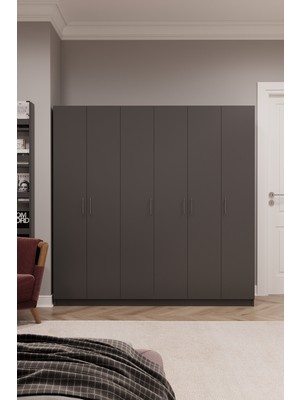 Asra Trend MDF 6 Kapaklı Gardırop - 180×180×47cm, 10 Raflı Düzenleyici Çok Amaçlı Dolap, G-06
