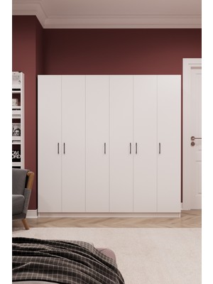 Asra Trend Lüks 6 Kapaklı Gardırop %100 MDF Askılı Çok Amaçlı Düzenleyici Elbise Dolabı G-06