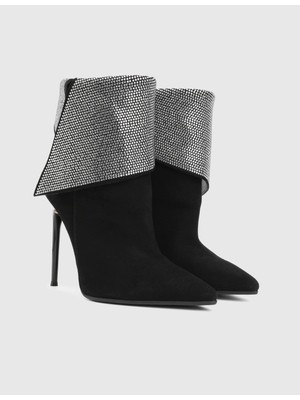 İLVİ Tenerife Hakiki Süet Deri Siyah Topuklu Kadın Bot