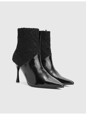 İLVİ Lenike Hakiki Rugan Deri Tüvit Siyah Kadın Topuklu Bot