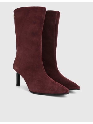 İLVİ Jalen Hakiki Süet Deri Bordo Kadın Topuklu Bot