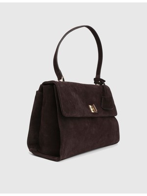 İLVİ Zinovii Hakiki Süet Deri Kahverengi Kadın Omuz Çantası