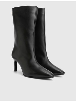 İLVİ Jalen Hakiki Deri Siyah Kadın Topuklu Bot