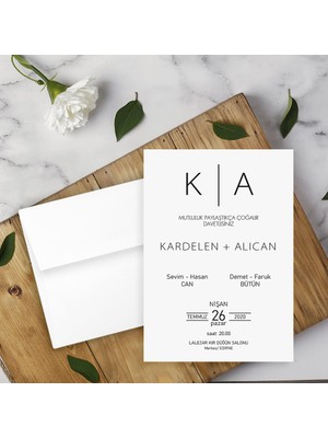 Seyhan Davetiye Beyaz Zarflı Davetiye Düğün - Nişan - Kına - Nikah (500ADET)