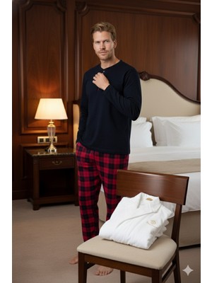Kly %100 Pamuk Yeni Sezon Erkek Modern Tasarım Midi Yaka Pijama Takımı