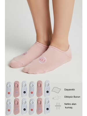 Allunique Penye Pamuk 12'li Pembe Beyaz Asorti Görünmez Sneaker Çorap