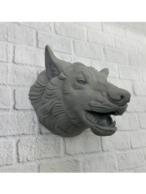 Astraltech Gri Kurt Duvar Biblosu Güçlü Detaylı Dekoratif Tasarım 25X19 cm