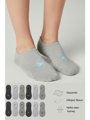 Allunique Penye Pamuk 12'li Gri Asorti Görünmez Sneaker Çorap