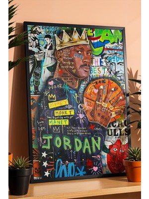 Satürn Design Michael Jordan Çerçeveli Tablo Genç Erkekler Odası Dekoru Street Art