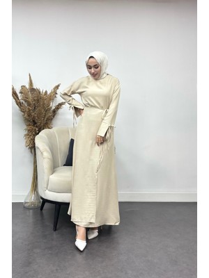Tesettür Diyarı Sofya Keten Eteği Bağlamalı Takım-Taş