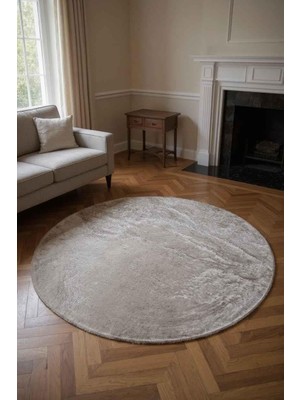 Rossev Peluş Model Kaydırmaz Tabanlı Yuvarlak Dekoratif Halı Vizon 100X100CM