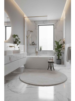 Rossev Peluş Model Kaydırmaz Tabanlı Yuvarlak Dekoratif Halı Krem 100X100CM