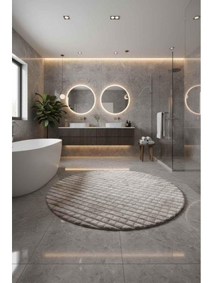 Rossev Peluş Model Kaydırmaz Tabanlı Diomere Yuvarlak Dekoratif Halı Bej 100X100CM