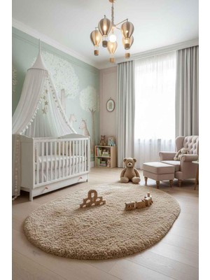 Rossev Peluş Model Kaydırmaz Tabanlı Oval Dekoratif Halı Camel 80X120CM