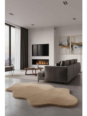 Rossev Peluş Model Kaydırmaz Tabanlı Asimetrik Dekoratif Halı Camel 80X150CM