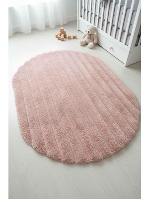 Rossev Peluş Model Kaydırmaz Tabanlı Asimetrik Dekoratif Halı Pudra 80X120CM
