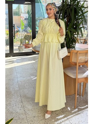 Tesettür Diyarı Büzgü Detaylı Etek Gömlek Takım- Sarı