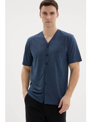 Kly Erkek V.yaka Boydan Düğmeli Pijama Takımı - Dış Giyim