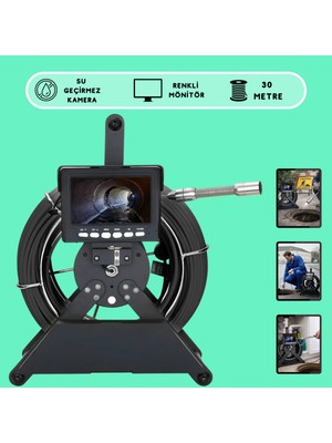 Matechno Monitörlü Makaralı Yılan Kamera Profesyonel Kuyu Rögar Endoskop Kıvrılabilir Sert Kablo Ledli Kamera
