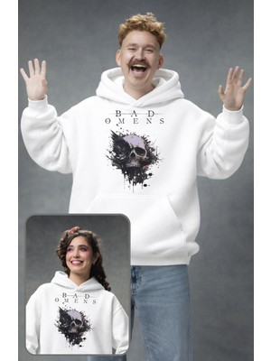 Unisex Bad Omens Baskılı Kapüşonlu Sweatshirt, Oversize Rock Band Baskılı Hoodie